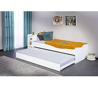Inter Link - Lit d'enfant - Lit fonctionnel extensible avec espace de rangement - Partie inférieure extensible sur roulettes - 2 couchages séparés 90cm x 200cm - Pin massif vernis blanc - Negras