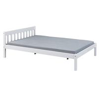 Inter Link - Lit en bois - Lit en bois massif - Lit double - Lit d'invité - Cadre de lit - Pin massif - Laqué blanc - 2 couchages - 140 x 200 cm - sans sommier - Vilmar