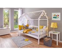 Inter Link - Lit enfant 90 x 200 cm- Lit d'appoint - Lit adolescent - en pin massif - Pour garçons et filles - Laqué blanc - Non toxique - Entretien facile - Funky Housebed 90 x 200 cm