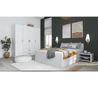 Inter Link Lit fonctionnel, avec espace de rangement, avec tiroirs et tables de chevet, couleur blanc laqué, pour adultes, enfants, adolescents, lit double Ranya 140 x 200 cm