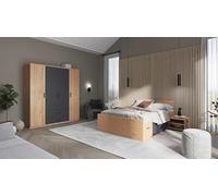 Inter Link - Lit fonctionnel - Lit avec rangements - Lit avec tiroirs et table de nuit - Couleur Chêne Artisan - Gris - Pour adultes, enfants, adolescents - Lit double - Lit Liora 140 x 200 cm