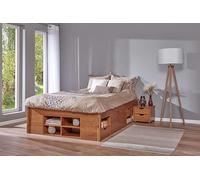 Inter Link Lit fonctionnel Lit de rangement Lit avec tiroirs Bois de pin massif Couleur marron laqué Pour adultes, enfants, adolescents Lit double Lit avec grille Lit Till 180x200 cm
