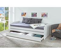 Inter Link - Lit gigogne - Lit avec rangements - Lit tiroir - Lit convertible - 3 couchages 90 x 200 cm - Bois massif - 2 sommiers à lattes inclus - Sans matelas - Blanc vernis - Lotar 90x200 cm