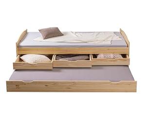 Inter Link - lit gigogne avec rangements - Lit tiroir banquette - 2 couchages 90x200 cm - 3 tiroirs - Bois massif - Sommier inclus - Sans matelas - Nature - Marinella 90x200 cm