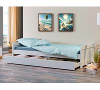 Inter Link - Lit gigogne - lit tiroir - lit avec rangements - Lit en bois massif - 90 x 200 cm - 2 couchages - Avec sommier à lattes - Blanc vernis - Surf