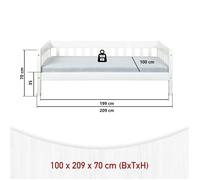 Inter Link Lit simple Sintro 90 x 200 Blanc Bois massif