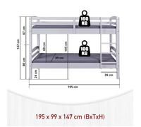 Inter Link – Lit superposé 200 x 102 x 148 cm en bois, sommier à lattes, blanc