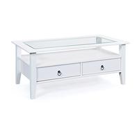 Table Basse En Verre 2 Tiroirs Blanche FLAVY Blanc