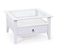 Inter Link - Table basse - Table en bois massif - Table de salon - Table basse - Pin Massif - avec plateau verre - 1 tiroir teinté blanc - 115 x 60 x 45 cm - Provence 1
