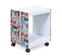 Inter Link - Table d'appoint - Table de chevet - Table basse - Sur roulettes - Flag Cube - Verre et MDF - Moderne et pratique - Laqué blanc - 38 x 33,5 x 46 cm