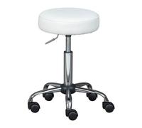 Inter Link - Tabouret pivotant sur roulettes - Réglable en hauteur 50 - 66 cm- Tabouret à roulettes - Tabouret de travail - Tabouret de bureau - En métal et similicuir - ASRA - Blanc