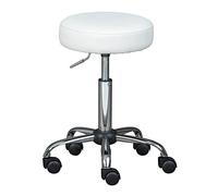 Inter Link - Tabouret pivotant sur roulettes - Réglable en hauteur 50 - 66 cm- Tabouret à roulettes - Tabouret de travail - Tabouret de bureau - En métal et similicuir - ASRA - Blanc
