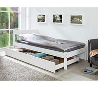 Inter Link - Tiroir de lit - Tiroir de lit sur roulettes - Tiroir extensible - Pin massif - Blanc - Dimensions en cm : longueur 199 x largeur 94 x hauteur 22 - Umea