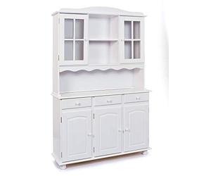 Inter Link - Vaisselier en pin massif - Bahut - Buffet haut - Vaisselier avec vitrines - Grande capacité de rangements - Rustique - 3 portes - Siena - Vernis blanc