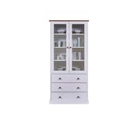 Inter Link - Armoire vitrine - Armoire buffet - Armoire vaisselle - Armoire salle à manger - Style campagnard - Bois massif FSC - 2 portes - 3 tiroirs - Westerland 10 - Blanc