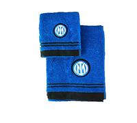 Inter - Lot 2 serviettes 100% coton avec logo (visage+bidet) - 60x100-40x60 cm - Noir/Bleu clair