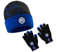 Inter Milan F.C. Ensemble Enfant d'Accessoires d'Hiver, Bonnet et Gants Garçon et Ado