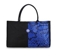 Inter Mixte Borsa Da Spiaggia in Tela Con Pattern 55x34 cm Plage Motif Biscione, Toile, Sac de Voyage, pour Tous Les Fans Produit Officiel, Noir-Bleu Ciel