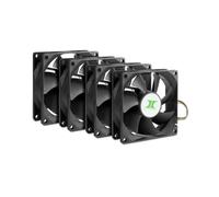 Inter-Tech 88887290 Kit de 4 Ventilateurs 80mm pour Boîtier PC, 1000-2000 RPM, 27.2dB, 30 CFM, Connecteur 4-Pin, Noir, 12V