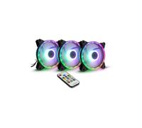 Inter-Tech Argus RS-07 Kit de 3 Ventilateurs 120mm 900RPM pour Boitier PC, Noir et Blanc, LEDs Multi, 22dB, Flux d'air 59.81 m³/h, Connecteur 4-Pin + Télécommande