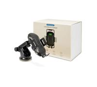 Inter-Tech MTH-100 Support Actif Smartphone Voiture avec Ventouse, Rotation 360°, Charge USB & Sans Fil, Fast Charge, ABS Noir 70x50x120mm