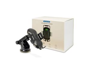 Inter-Tech MTH-100 Support Actif Smartphone Voiture avec Ventouse, Rotation 360°, Charge USB & Sans Fil, Fast Charge, ABS Noir 70x50x120mm
