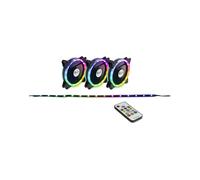 Inter-Tech RS-04 RGB Kit 3 Ventilateurs 120mm pour Boîtier PC, 1200 tr/min, 22 dB, 59.47 CFM, Palier Fluide, LED RGB, Connecteur 4-pin, Télécommande