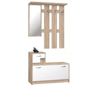 Inter Trade 1085 Porte-Manteaux armoire rangement à chaussures Miroir pour hall d'Entrée Bois Chêne Sonoma/Blanc 98 x 25 x 180 cm