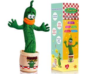 Interactif Jouet Cornichon parlant dansant qui répète ce que vous dite | Cadeau pour bébés et jeunes enfants, 120 chansons & LED, répète votre voix avec un ton amusant, volume réglable sur 5 niveaux