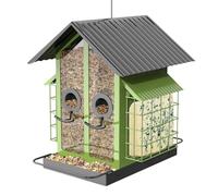 Interactive Bird Feeders for Outdoors, Squirrel Proof Metal and Acrylic, Double Roof Weather Resistant Small to Garden, The Compact Structure Fits Beautifully in Outdoor