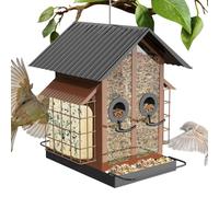 Interactive Bird Feeders for Outdoors, Squirrel Proof Metal and Acrylic, Double Roof Weather Resistant Small to Garden, The Compact Structure Fits Beautifully in Outdoor