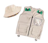 Interactive Kids Explorer Kit, Adventure Outfit Set, Safari Hat and Vest Combo, Sturdy Washable Gear, Role Play Clothing for Hiking, Nature Walks, Zoo Visits, Camping, Outdoor Exploration 6.69 inches