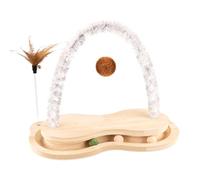 Interactive Pet Toy, Cat Scratcher with Ball, Wooden Arch Cat Scratch Toy with Rotating Turntable, Interactive Cat Relaxation Tool Puzzle Toy for Indoor Cats Small Dogs Pets Playing, 15.35x7.48x14.17"