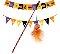 Interactive pour Chat, d'Entraînement Chaton Halloween, Canne de Stimulation avec Fantôme Citrouille pour Chasse, Exercice, Intérieur et Extérieur