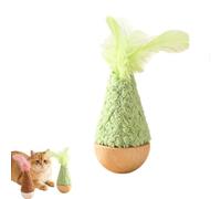 Interactive Self-Righting Wobble Cat Toy with Feather, Jouet Chat Culbuto Auto-Redressable, Toupie Interactive à Plume, Interaction quotidienne Jouet en bois de stimulation mentale pour chats，Vert