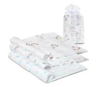 Interbaby 99980-01 - Pack de 3 Mousseline Imprimée avec Motifs Bleus, Unisexe
