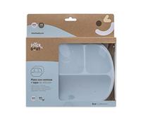 Interbaby Assiette avec couvercle et ventouse en silicone bleu SI008-73