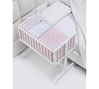 Interbaby Berceau Cododo en Hêtre Blanc + Parure + Nacelle + Matelas Modèle Corona Rose