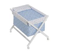 Interbaby Berceau en Croix Hêtre Blanc + Parure + Nacelle + Matelas Modèle Corona Bleu