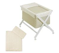 Interbaby Berceau en Croix Hêtre Blanc + Parure + Nacelle + Matelas Modèle Etoile Beige