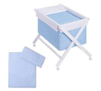 Interbaby Berceau en Croix Hêtre Blanc + Parure + Nacelle + Matelas Modèle Etoile Bleu