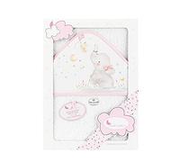 Interbaby - Cape de Bain Bébé Capuche Elefante Coton 100x100 Blanc et Rose | Serviette Sortie Éponge Nouveau-né Tout-petit Drap Toilette Linge Unisexe