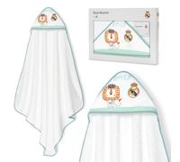 Interbaby - Cape de Bain Bébé Real Madrid | Serviette à Capuche 100% Coton, Unisexe | Douce et Séchage Rapide | Idéal pour Nouveau-nés, Bébés et Enfants | Motif Lion