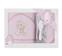 Interbaby Cape du Bain 400 GSM Coton Terry + Brosse/Peigne Modèle Love You Rose 100 x 100 cm