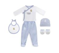 Interbaby - Coffret Cadeau 5 Pièces du Real Madrid - Kit de Naissance pour Nouveau-né - Comprend un Bonnet, une Brassière, un Pantalon avec Pieds, des Moufles et un Bavoir. Taille 0-6 mois.
