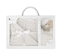 Interbaby Coffret Couverture + Doudou Bébé Bubles Beige | Ensemble cadeau couverture veloutée 80x110 cm + doudou ours 28x17 cm, microfibre polyester, toucher doux