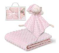 Interbaby Couverture+ Doudou Bébé | Couverture Bébé Naissance Bulles 80x110cm + Peluche Ourson 28x17cm | Cadeau Naissance Fille & Garçon en Coffret | Bulles + Ourson Rose