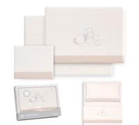 Interbaby Drap Housse Berceau 50x80 cm Éléphant Ballon Cœur Beige | Parure de berceau 50x80, 3 pièces : drap housse, drap plat et taie d'oreiller, polaire corail chaude, cadeau naissance