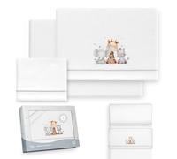 Interbaby Drap Housse Berceau 50x80 cm Girafe Éléphant Blanc/Gris | Parure de berceau 50x80, 3 pièces : drap housse, drap plat et taie d'oreiller, polaire corail chaude, cadeau naissance