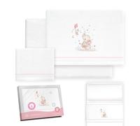 Interbaby Drap Housse Coton Berceau 50x80 cm Éléphant BLC/Rose | Parure berceau 50x80 en flanelle de coton 100% : drap housse, drap plat et taie d'oreiller, hiver, cadeau naissance